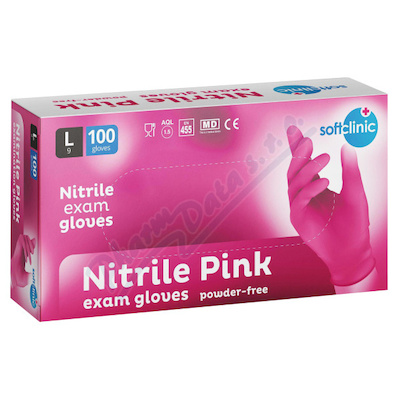 SOFTCLINIC Nitril ruk.vyšetř.nepudr.růžové L 100ks