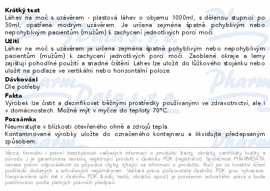 Láhev na moč s uzávěrem v PE sáčku