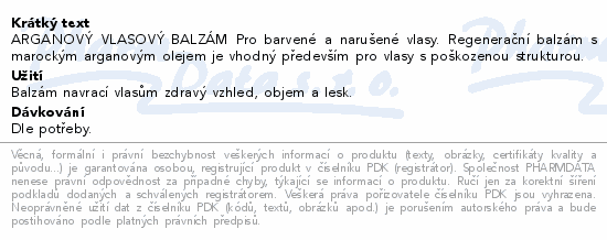 BodyTip Arganový vlasový balzám 250ml