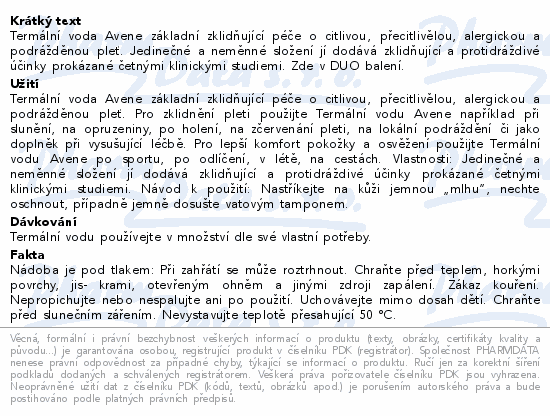 AVENE Termální voda ve spreji (ETA) 2x150ml