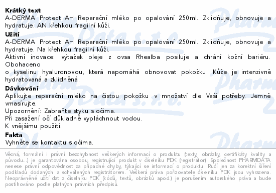 A-DERMA Protect AH Repar.mléko po opalování 250ml