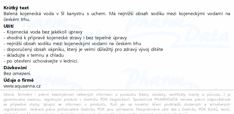 Kojenecká voda AQUA ANNA 5 litrů PET