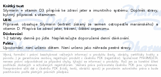 Silymarin+vit.D3 250mg akční balení 80+10 zdarma