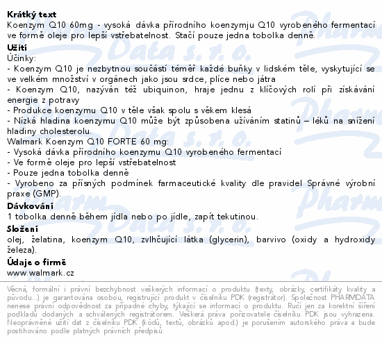 Walmark Koenzym Q10 Forte 60mg tob.50+10 Promo2025