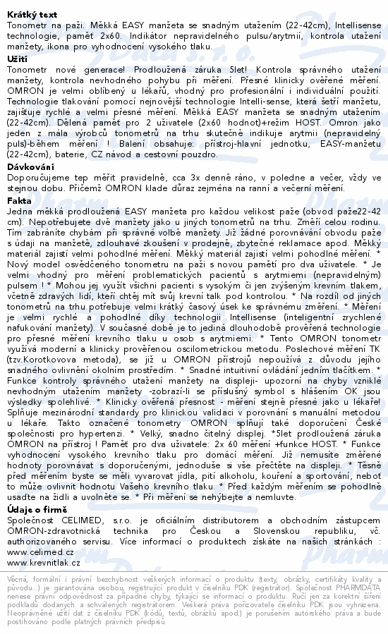 Tonometr digi.OMRON M3 pažní