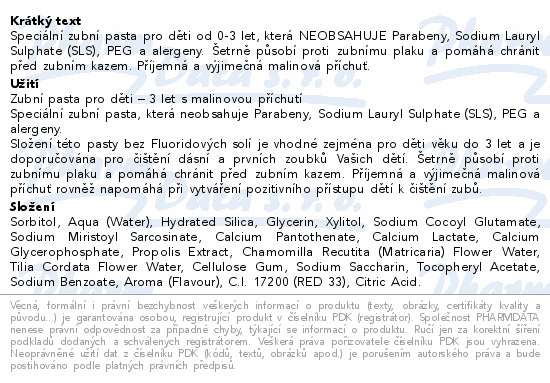 PRESIDENT zubní pasta děti 0-3roky malina 30ml