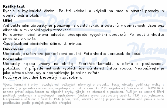 Ubrousky vlhčené antibakter.na ruce a povrchy 60ks