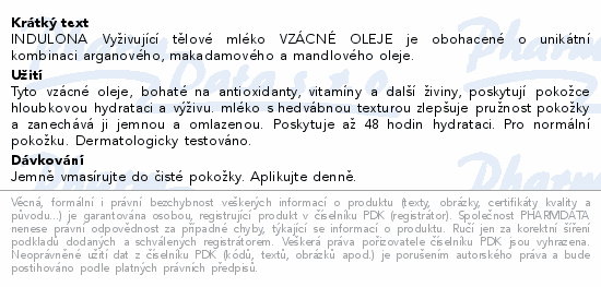 INDULONA vyživující tělo.mléko VZÁCNÉ OLEJE 400ml