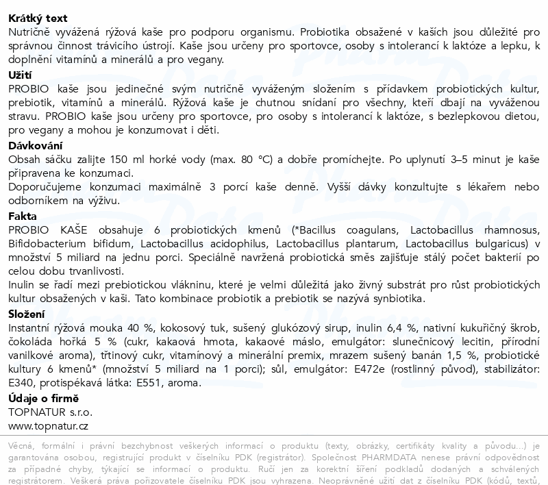 Topnatur Probio rýžová kaše banán-hořká čoko.60g