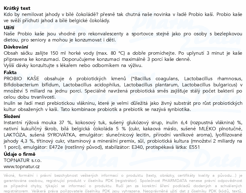 Topnatur Probio rýžová kaše jahoda-bílá čoko.60g