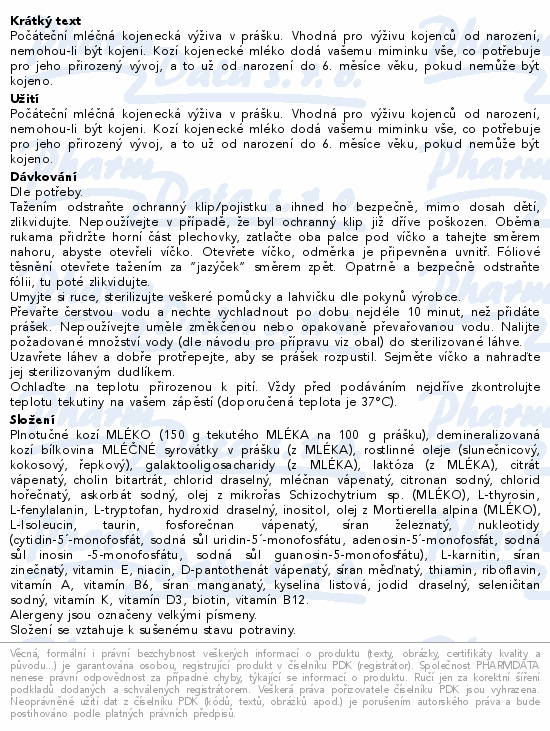 Kendamil 1 kozí počáteční kojenecké mléko 800g