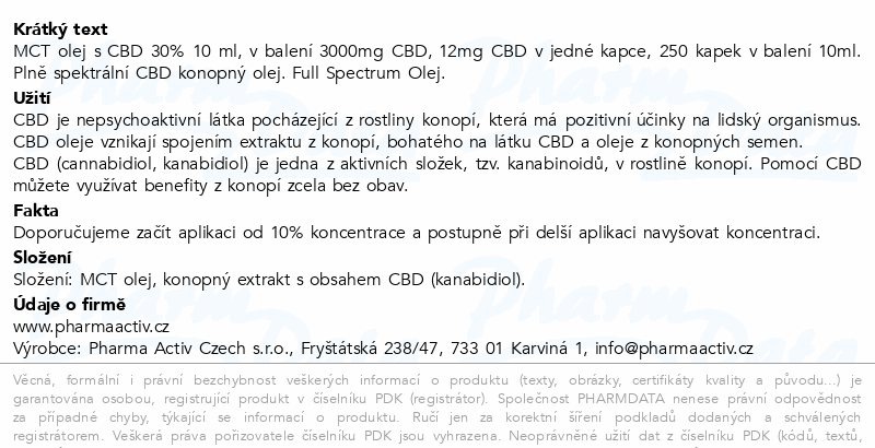 CBD 30% Full Spectrum MCT olej 3000mg 10ml