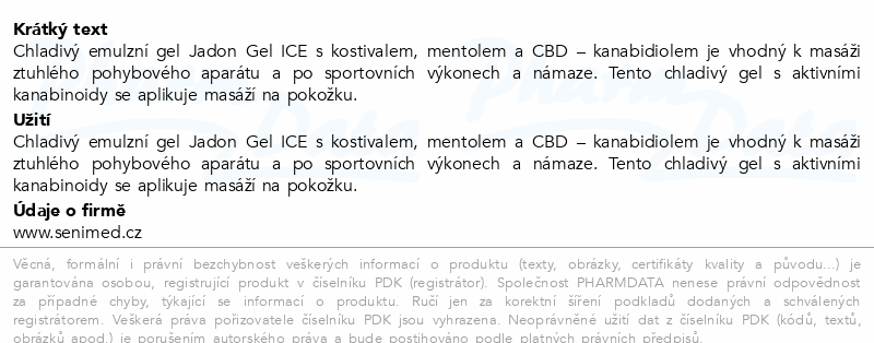 Jadon GEL ICE chladivý gel s kostivalem a CBD 100g