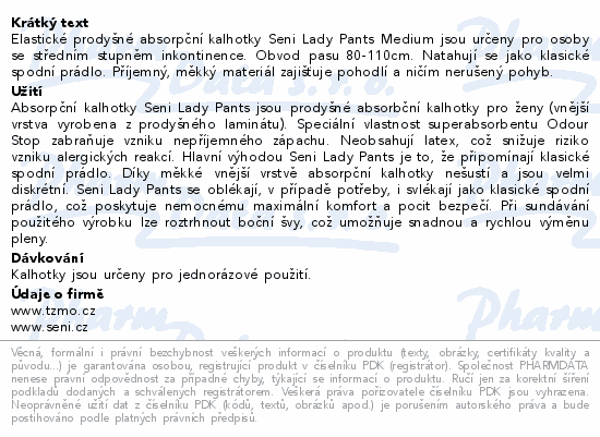 Seni Lady Pants inkont.plen.kalhotky M 10ks
