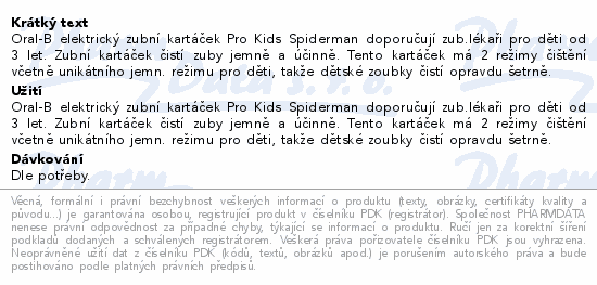 Oral-B Pro Kids 3+ Spiderman elektrický kartáček