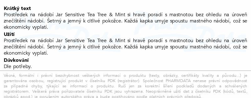 Jar SensitiveTea tree&Mint prost.na nádobí 2x900ml