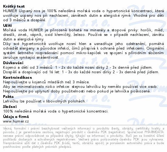 HUMER Ucpaný nos 100% mořská voda hypertonic.50ml