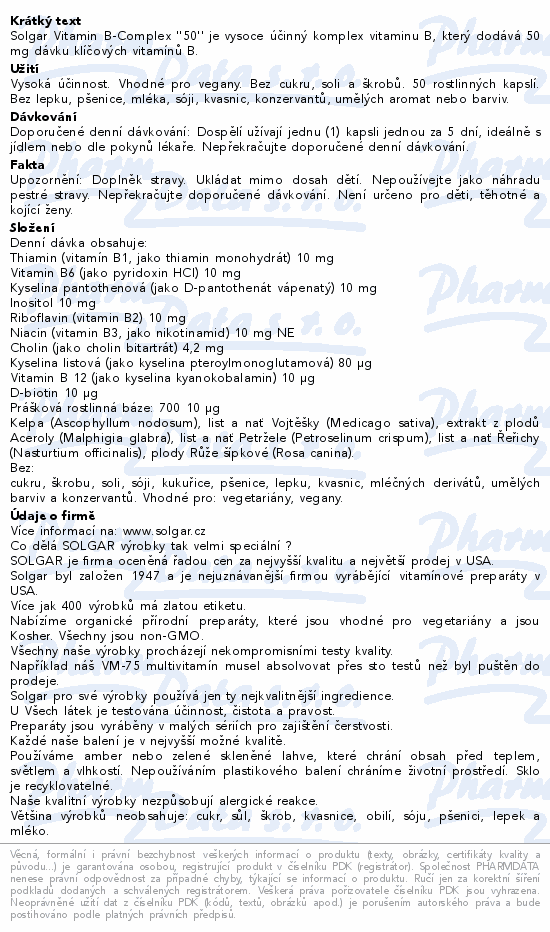 Solgar Vitamin B-Complex 50 cps.50