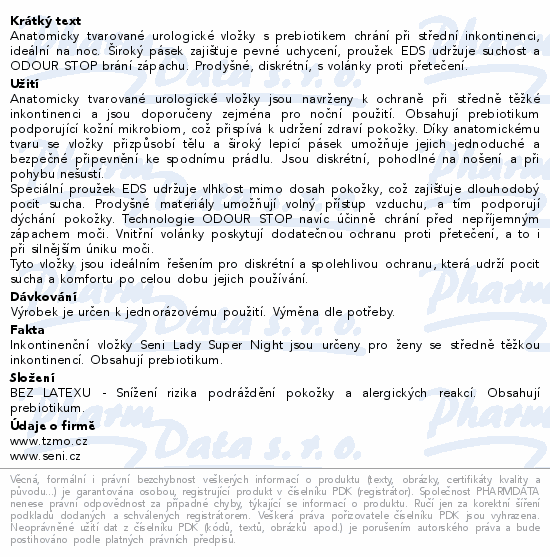 Seni Lady inkontinenční vložky Super Night 12ks