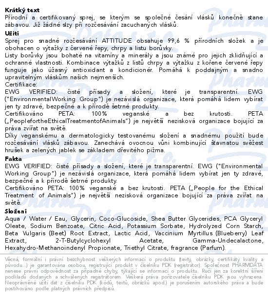 ATTITUDE Sprej rozčesávání dětských vlásků 240ml