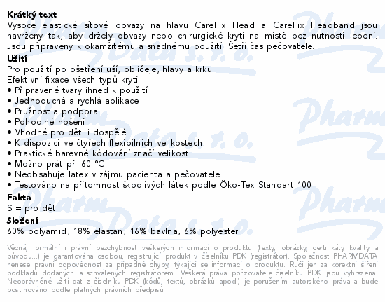 Carefix head elastický síťový obvaz vel.S 15ks