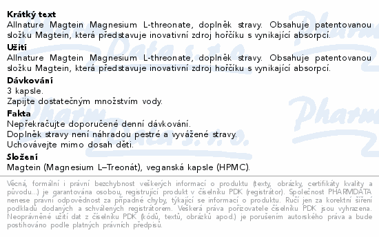 Allnature Magtein Magnesium L-Treonate cps.90
