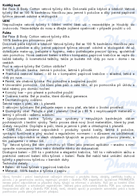 Bel Face&Body Cotton vatové tyč.cest.krabič. 60ks