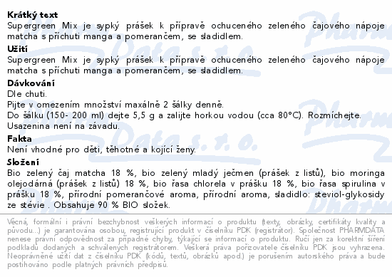 Organis Supergreen Mix mango&pomeranč 165g