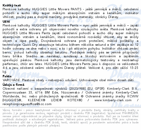 HUGGIES Little Movers Pants 6 15-25kg 96ks box