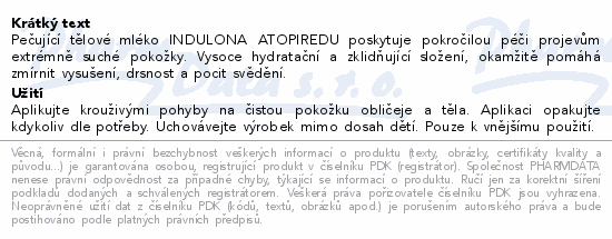 INDULONA Atopiredu pečující tělové mléko 400ml