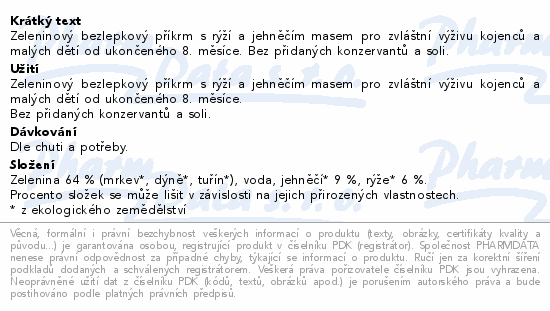 Rudolfs Zelenina s rýží a jehn.masem BIO 190g 8m+