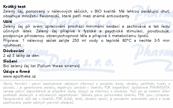 Apotheke BIO Zelený čaj 20x1.5g nový design