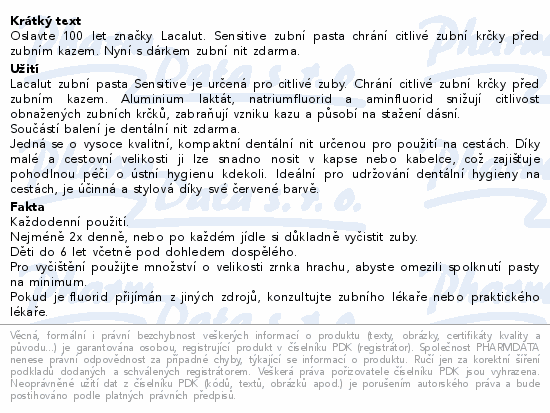 Lacalut Sensitive zubní pasta 75ml+dentální niť