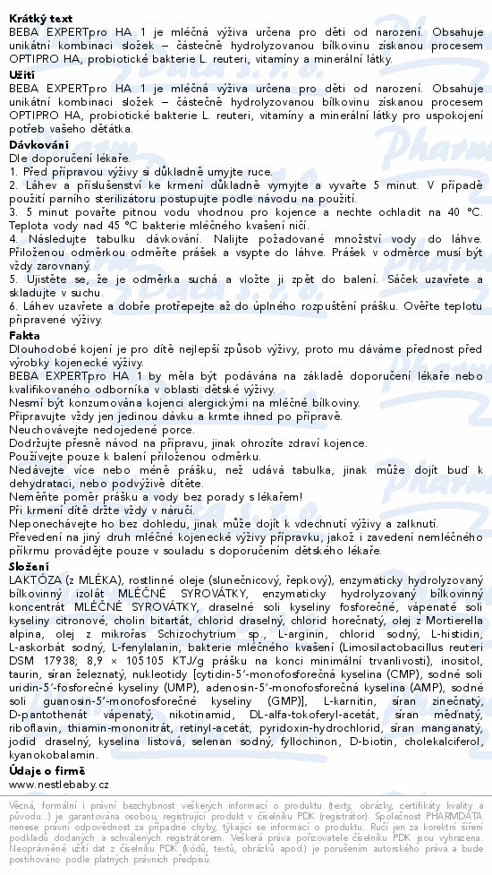 BEBA EXPERTpro HA 1 počáteční kojenecké mléko 600g