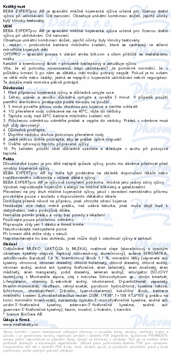 BEBA EXPERTpro AR kojen.mléko při ublinkávání 800g