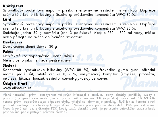 Allnature Sportlab WHEY Protein vanilka 500g