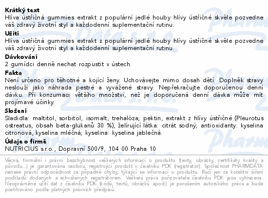 Hlíva ústřičná 500mg gummies 60ks