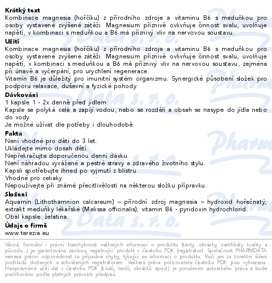 TEREZIA Magnesium+vitamin B6 a meduňka cps.120