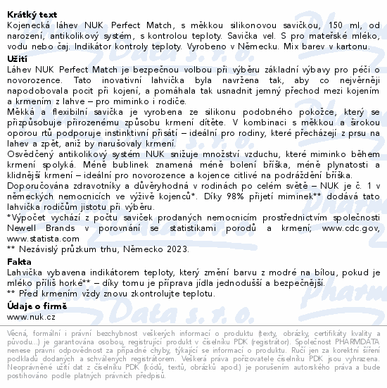 NUK Perfect Match láhev 150ml 0+m mix barev