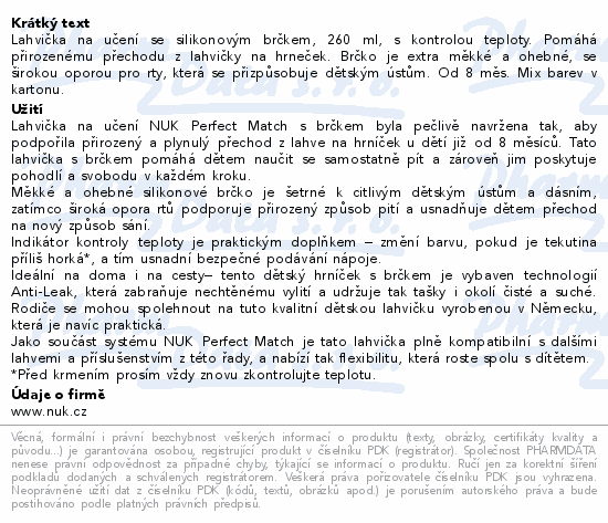 NUK Perfect Match láhev na učení s brčk.260ml 8+m