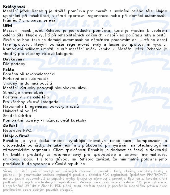 Rehabiq masážní míček ježek zelený 9cm