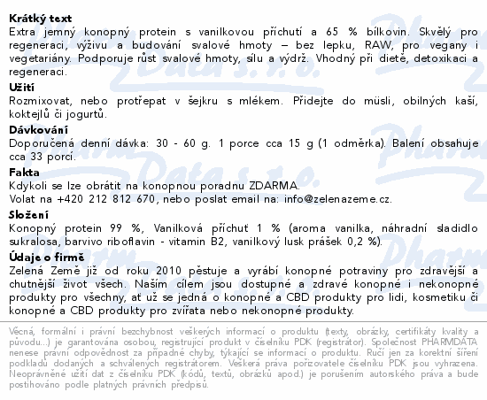 Zelená Země konopný protein vanilka 500g