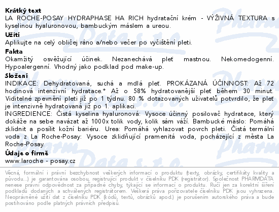LA ROCHE-POSAY HYDRAPHASE HA výživná textura 40ml