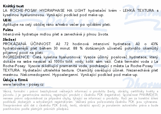LA ROCHE-POSAY HYDRAPHASE HA lehká textura 40ml