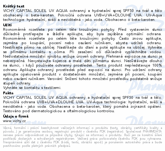 VICHY CAPITAL SOLEIL UV AQUA sprej SPF50 200ml