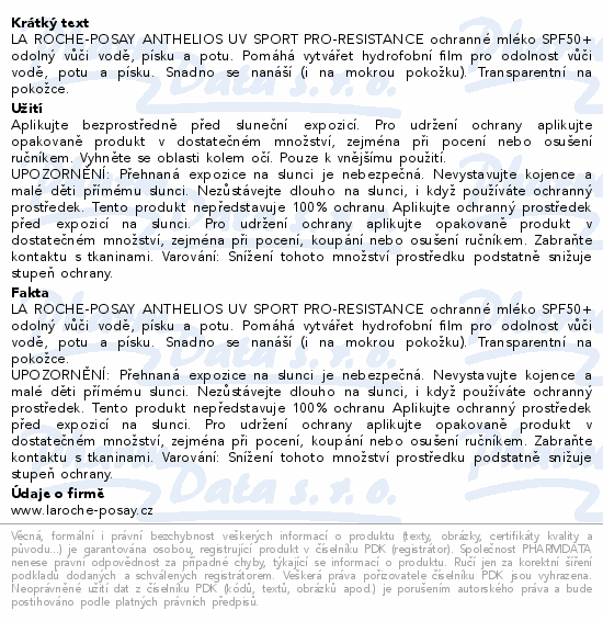 LA ROCHE-POSAY ANTHELIOS UVsport mléko SPF50+200ml
