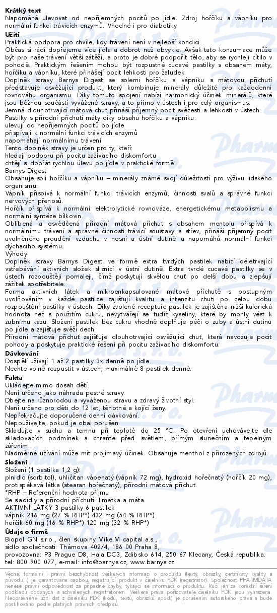 Barnys Digest 6x12 pastilek