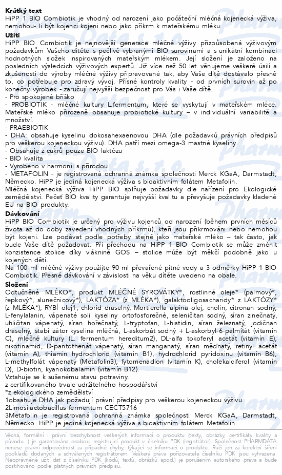 HiPP 1 Combiotik kojenecké mléko BIO 600g