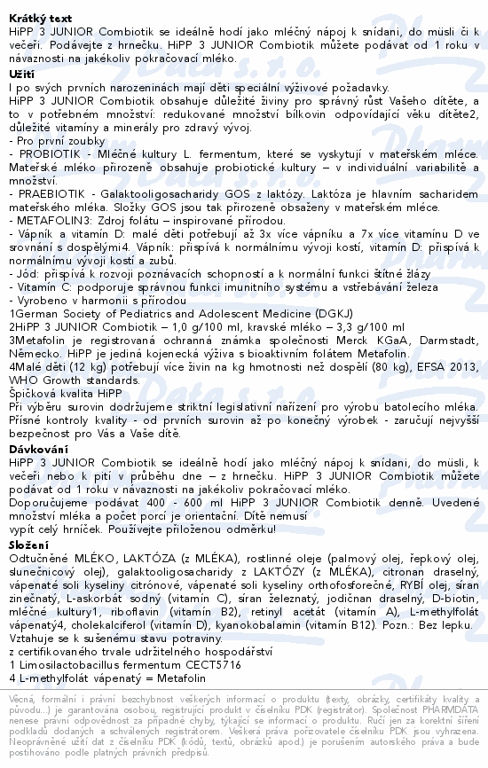 HiPP 3 Junior Combiotik mléčná výživa 600g