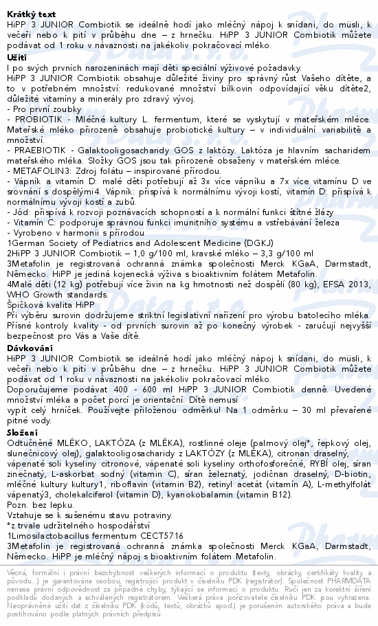 HiPP 3 Junior Combiotik mléčná výživa 4x600g